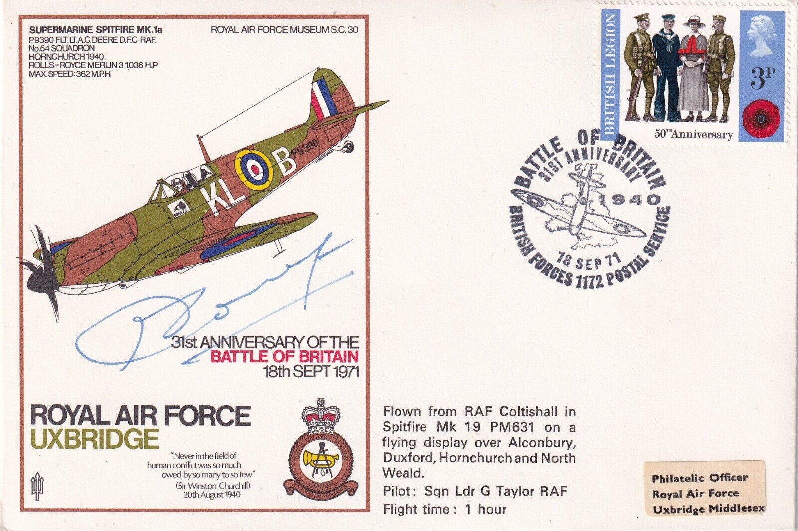 SC30a RAF Uxbridge Signed by Lt Gen Baron Michel Donnet  Belgium Spitfire Pilot 