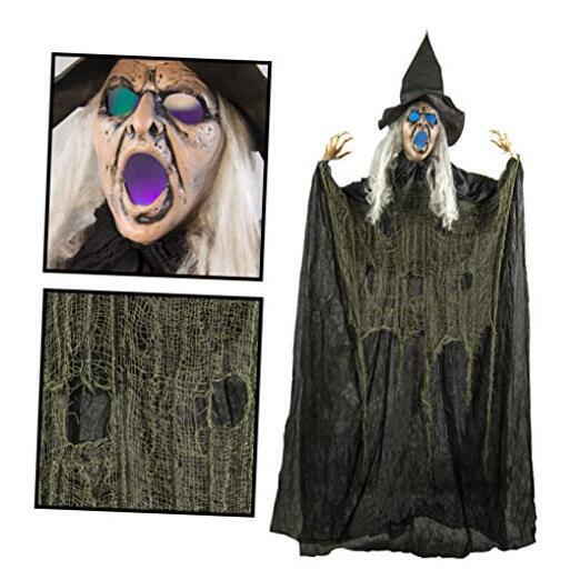 6 Feet Tall Witch - Scary Halloween Décor with Glowing LED Eyes & Mouth - 