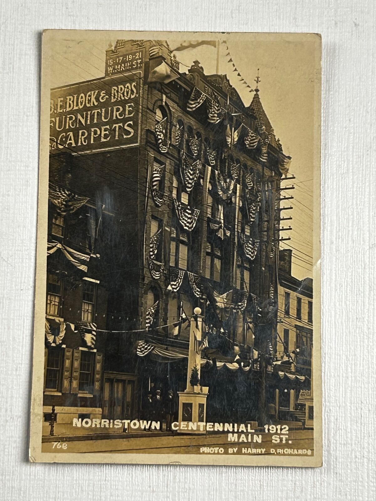 RPPC Postcard Norristown PA Centennial 1912 Main Street Patriotic Flags