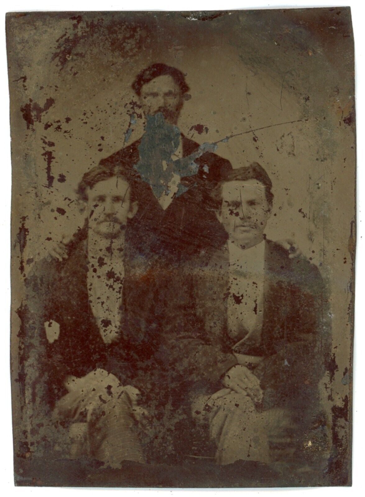 c1860'S 1/6 Plate TINTYPE Three Handsome Dapper Men in Suits Posing Together