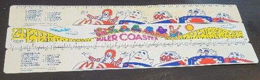 3 Vintage McDonald’s Ronald & Friends Roller Coaster 12” Ruler Made in USA 1986