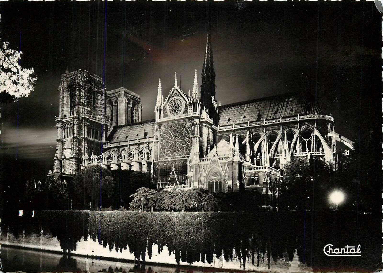 Notre Dame Paris France RPPC Illuminated Night View Postcard