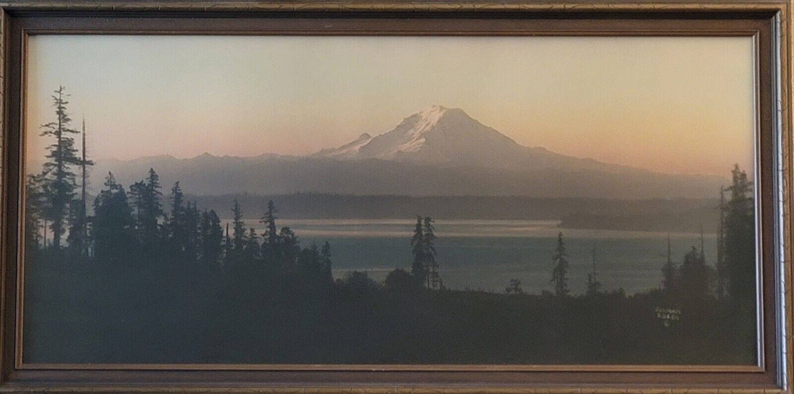 Rare Large Norman Edson Hand Tinted Photo of Mt Rainier, Washington. C 1920's