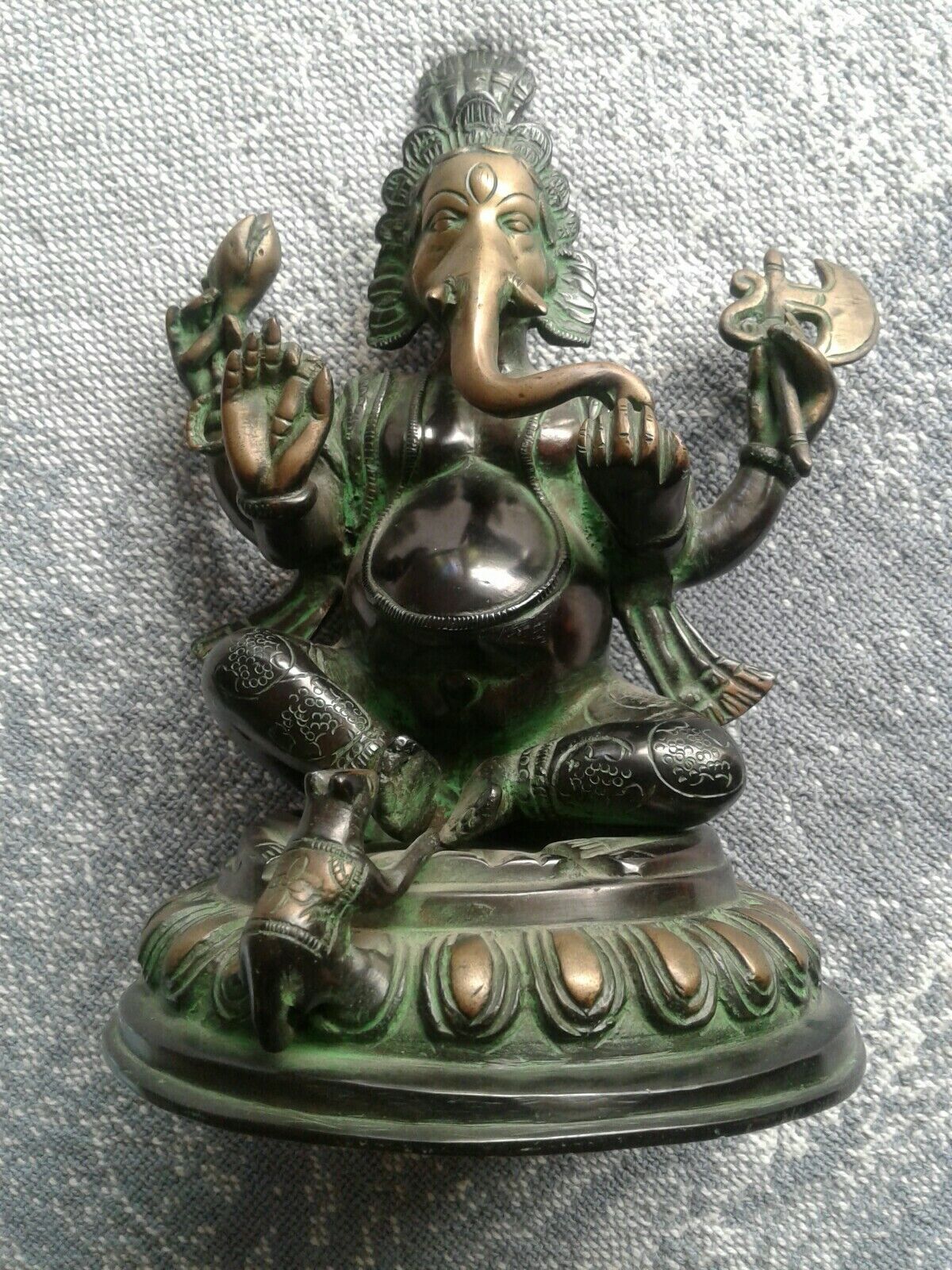 The Ultimate Vintage  Solid Bronze Sitting Ganesh With Beautiful Patina