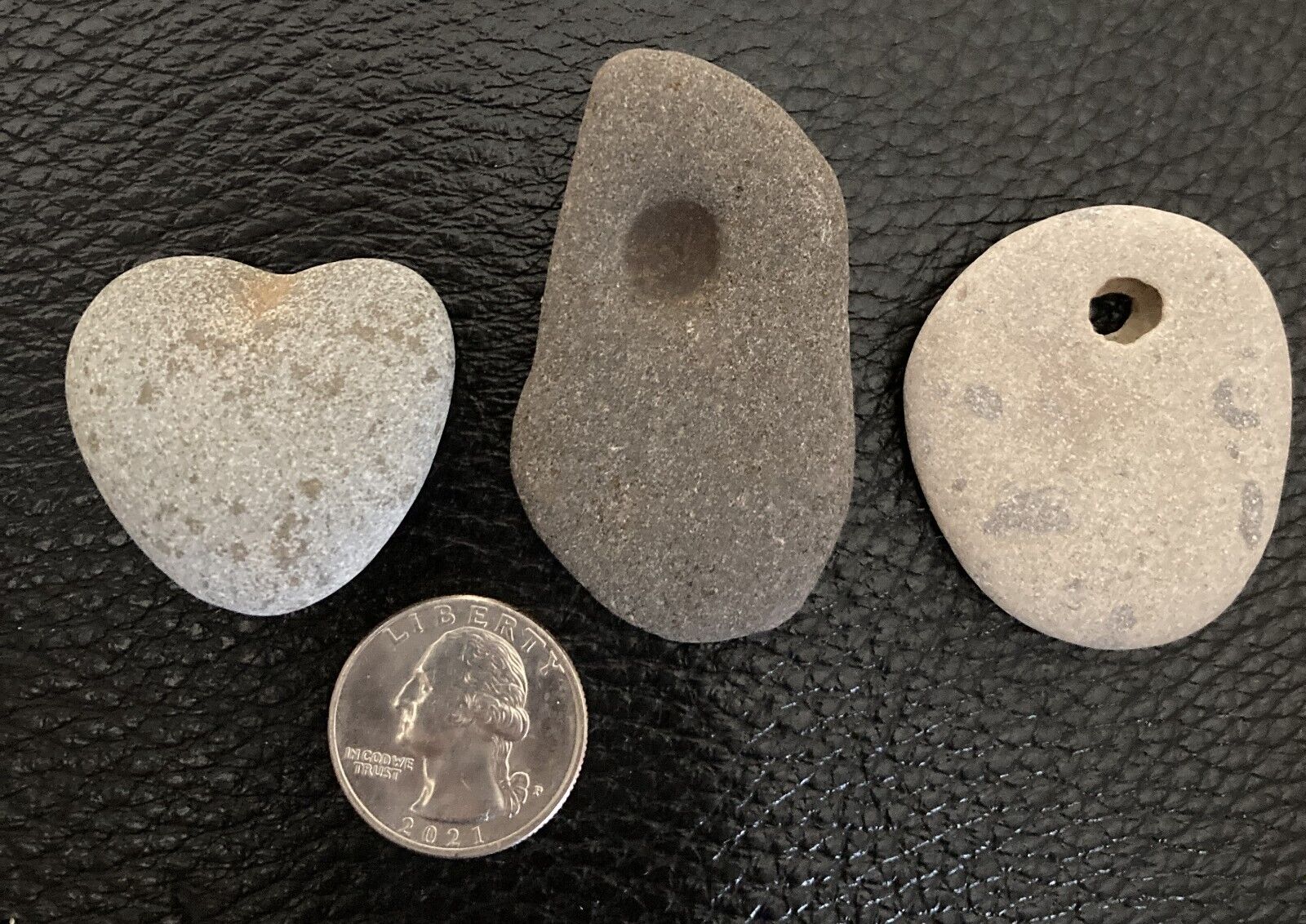 3pc Michigan Unique Natural Rocks: HEART Shaped, Omarolluk OMAR, Holed Hag Stone