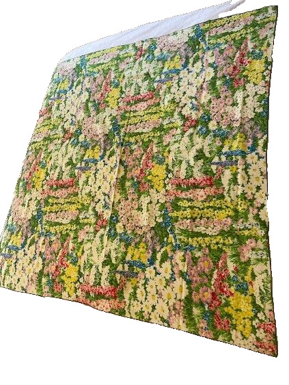 60\'s Vintage DAISY HOLLYHOCK SPRING Floral  Square Tablecloth 50\
