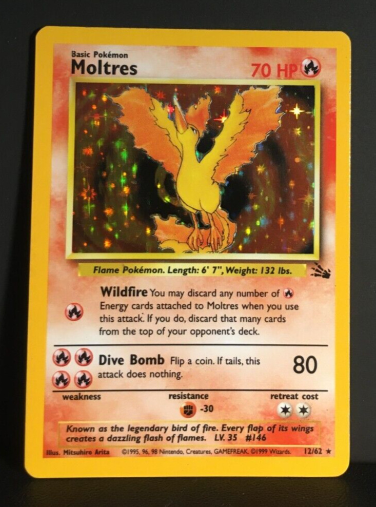 Moltres Holo | Fossil | Moderate Played | English | Lavados | Pokemon Card