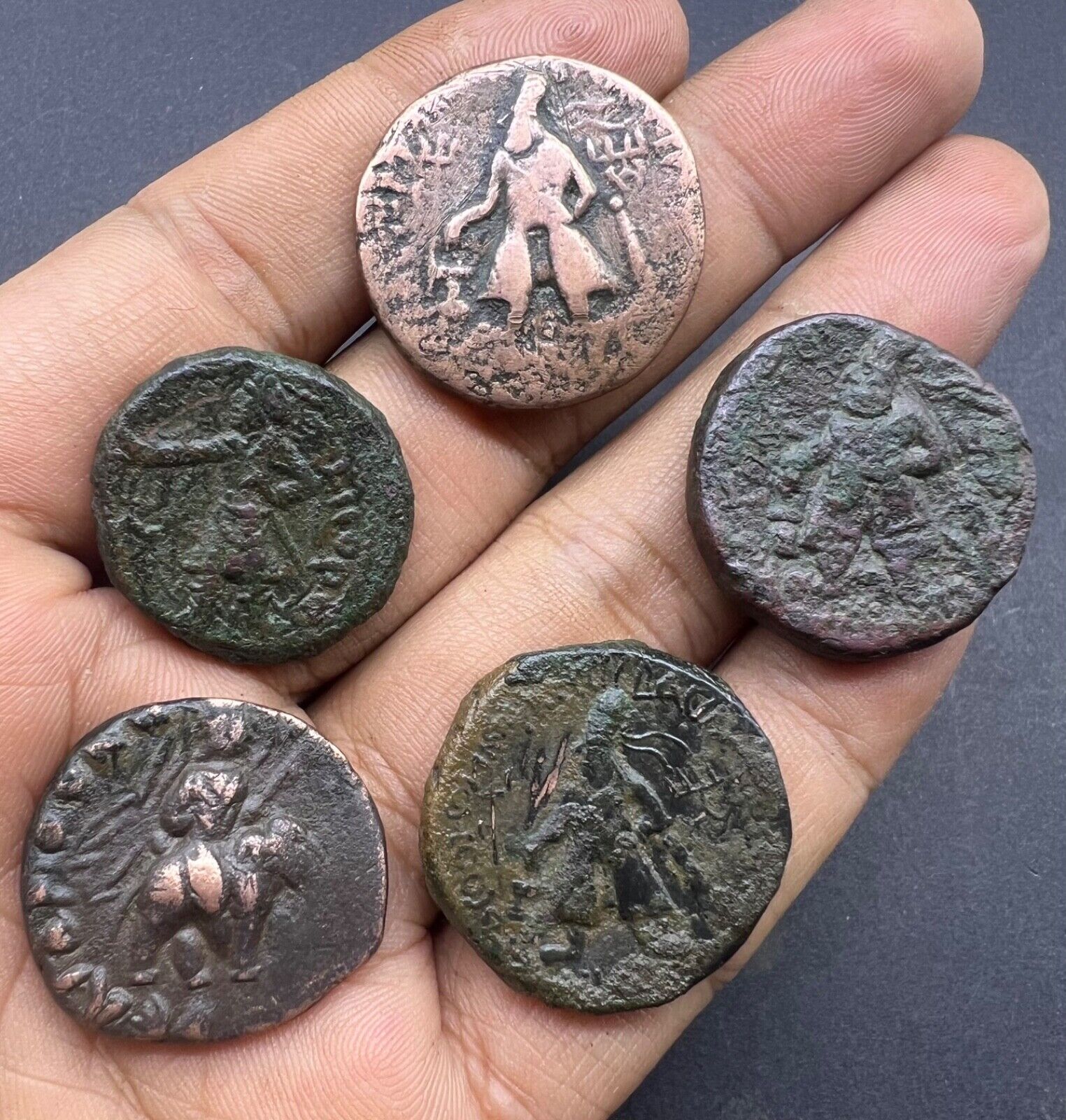 Lot 5 Antique India Indo Greek Kushan Bronze Copper Currency Old World Coins