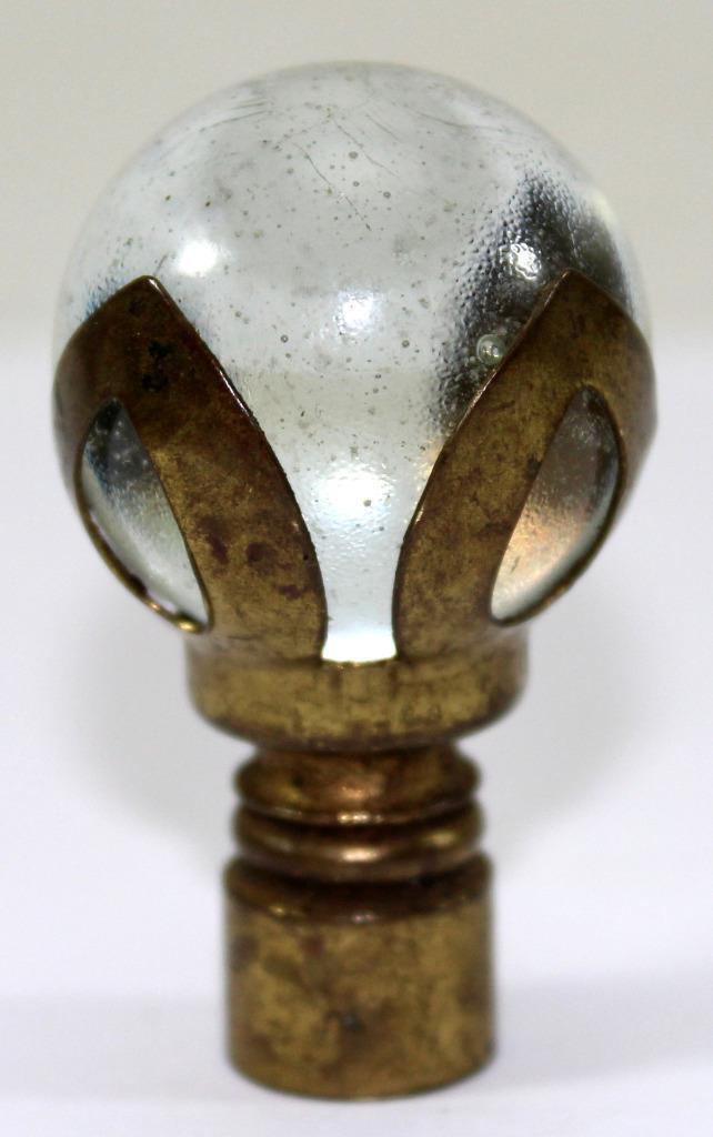 Antique c.1930\'s Clear Glass Marble Ball Brass Lamp Finial