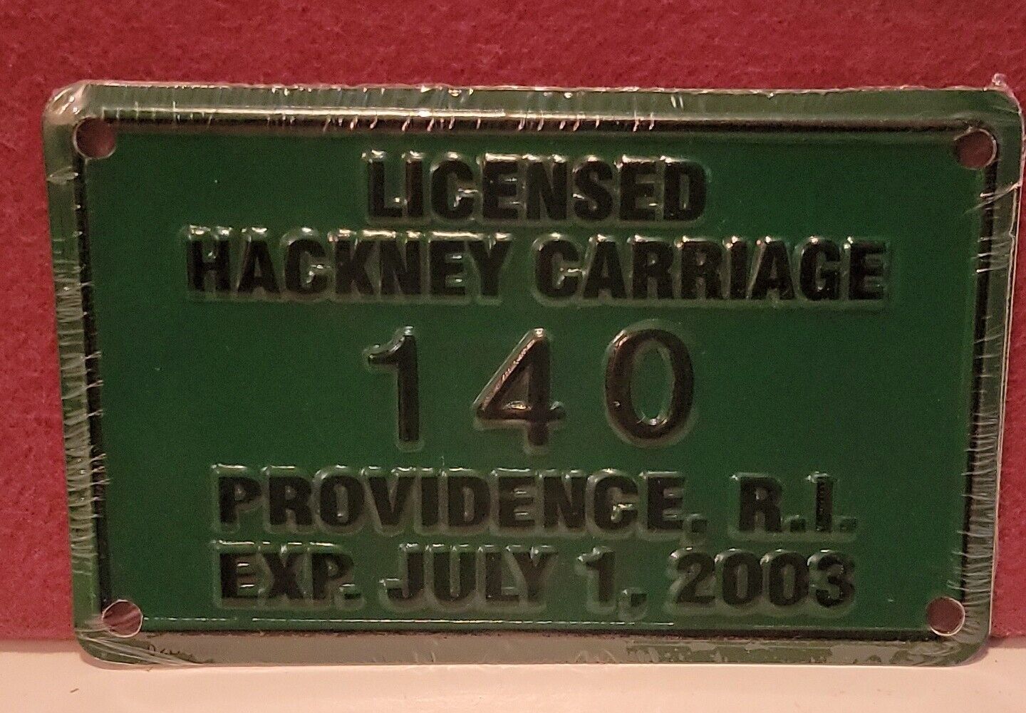 Providence R.I. Hackney Carriage Licence 140 ~2003 ~ Never Used, In Plastic.
