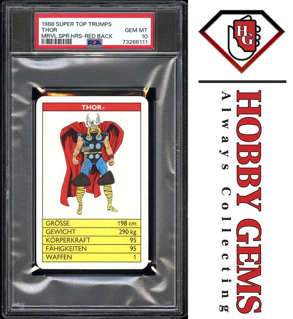 THOR PSA 10 1988 Super Top Trumps Marvel Super Heroes Red Back Pop 1