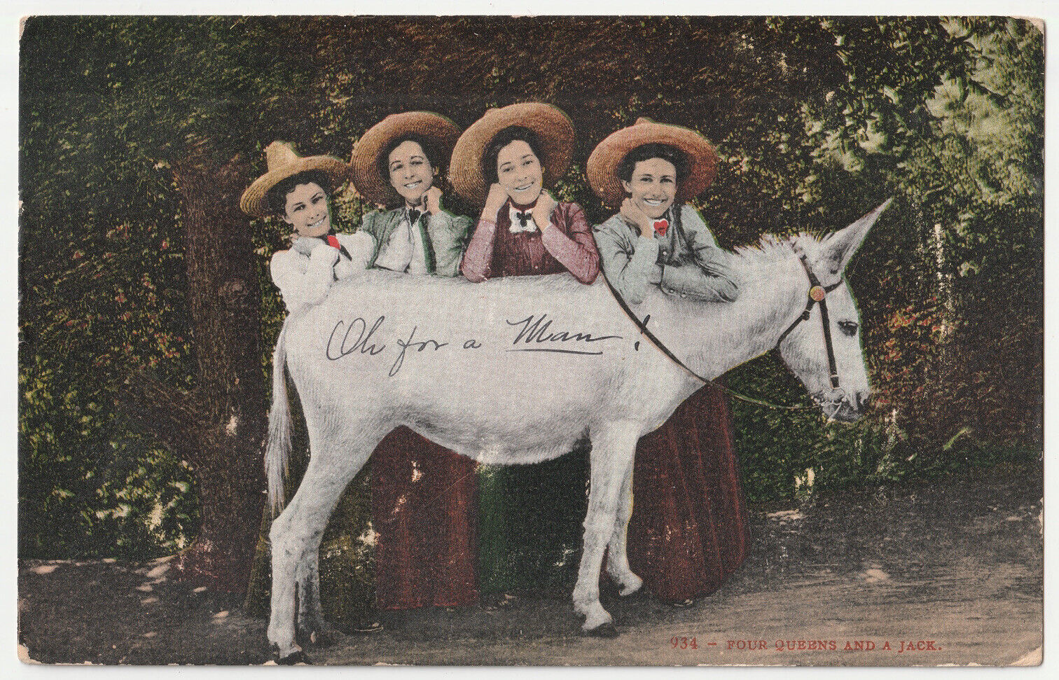 c1900s 1908 Four Queens & a Jack Poker Humor LA CA Antique Postcard