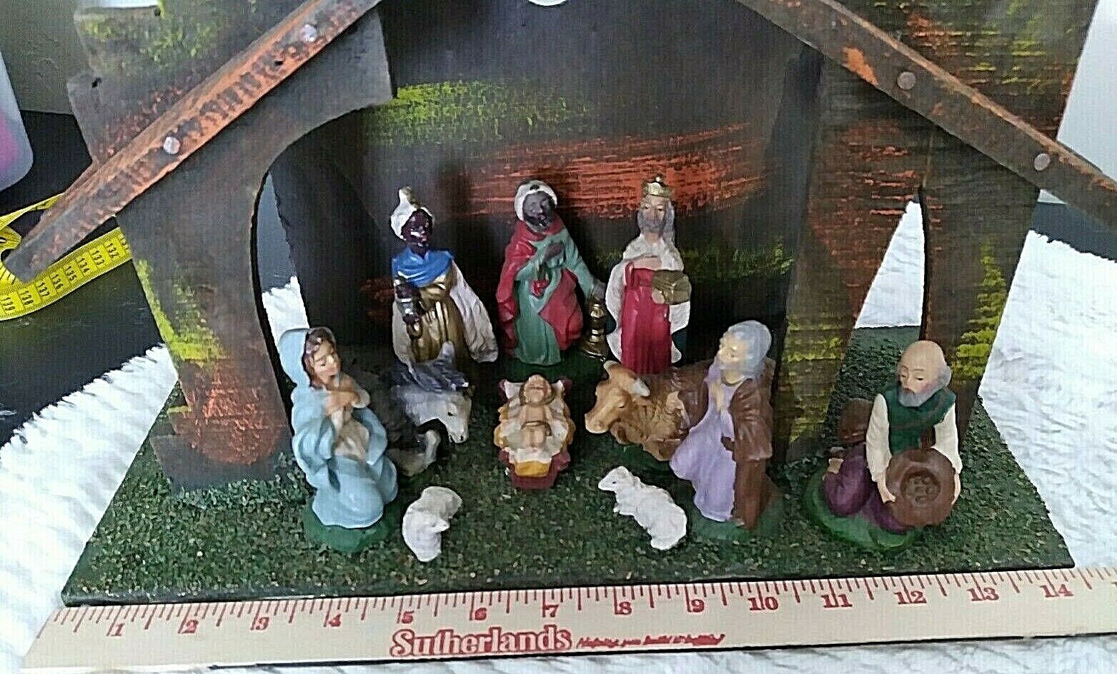 Vintage Nativity Scene Set Christmas Manger + 11 Figurines Made in Italy 60s 