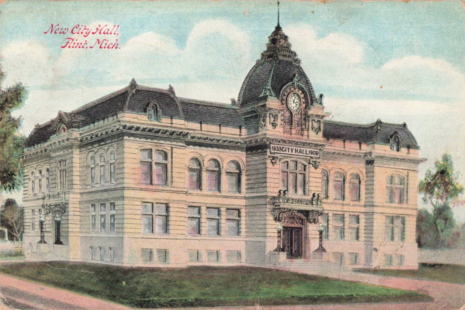 Flint MI Michigan, New City Hall, Vintage Postcard