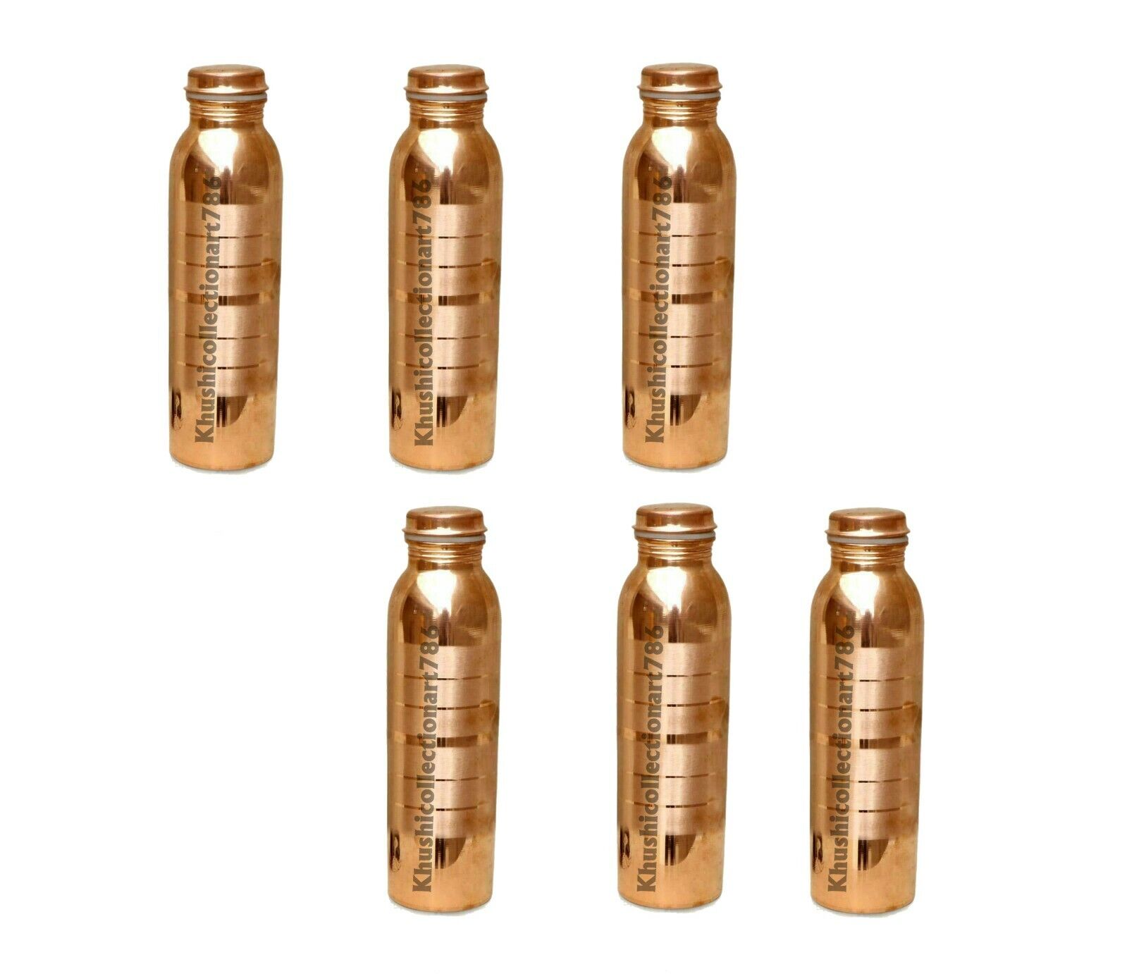 Beautiful Copper Water Bottle Tumbler Ayurvedic Health Benefits 1000ML Set Of 6