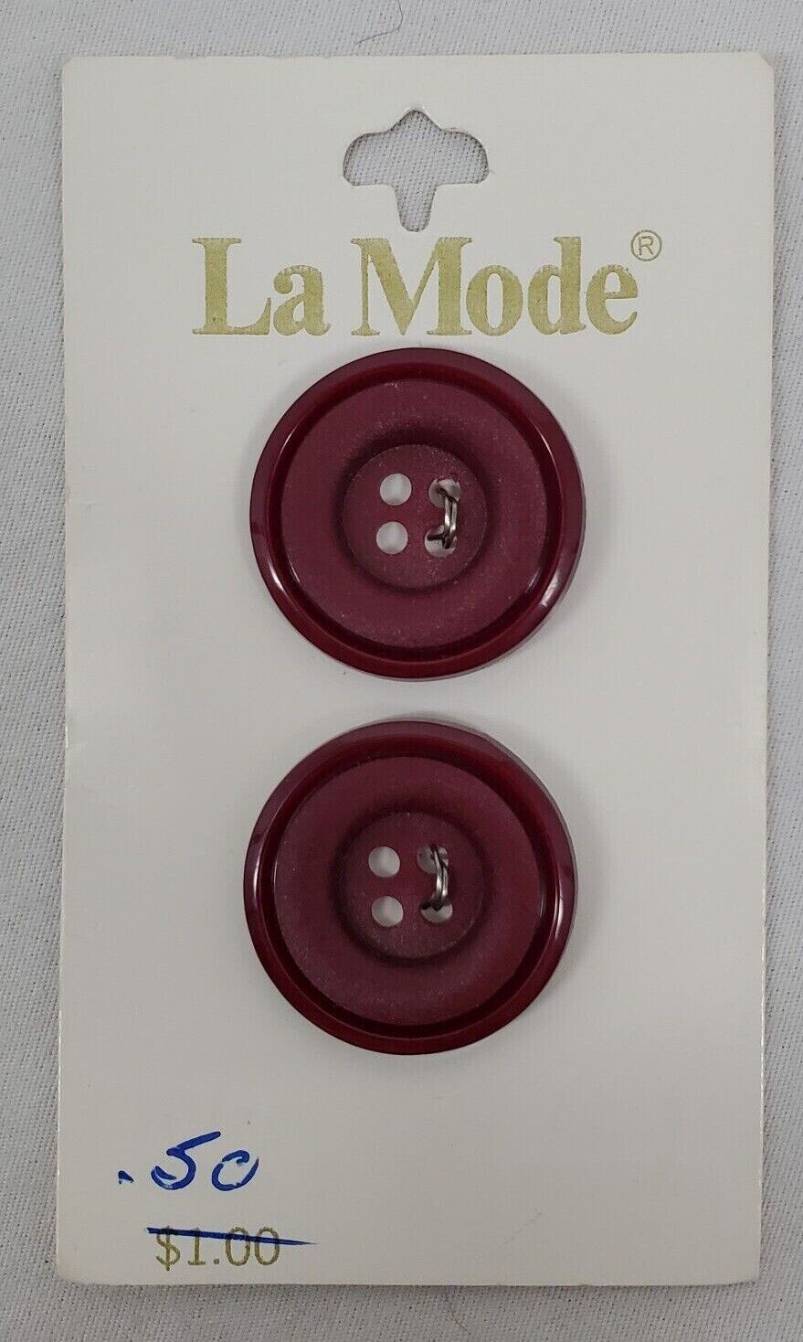 VINTAGE ~ Burgundy Round Buttons - 2 Ea. #44353 22mm 7/8\