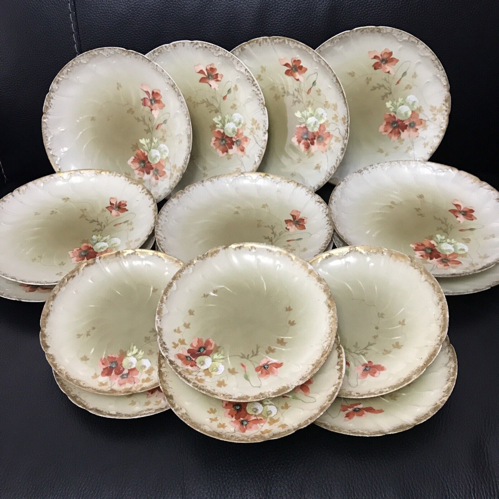 Rare  Antique D C Delinieres & Cie Limoges French Set Of 16 Plates Signed 