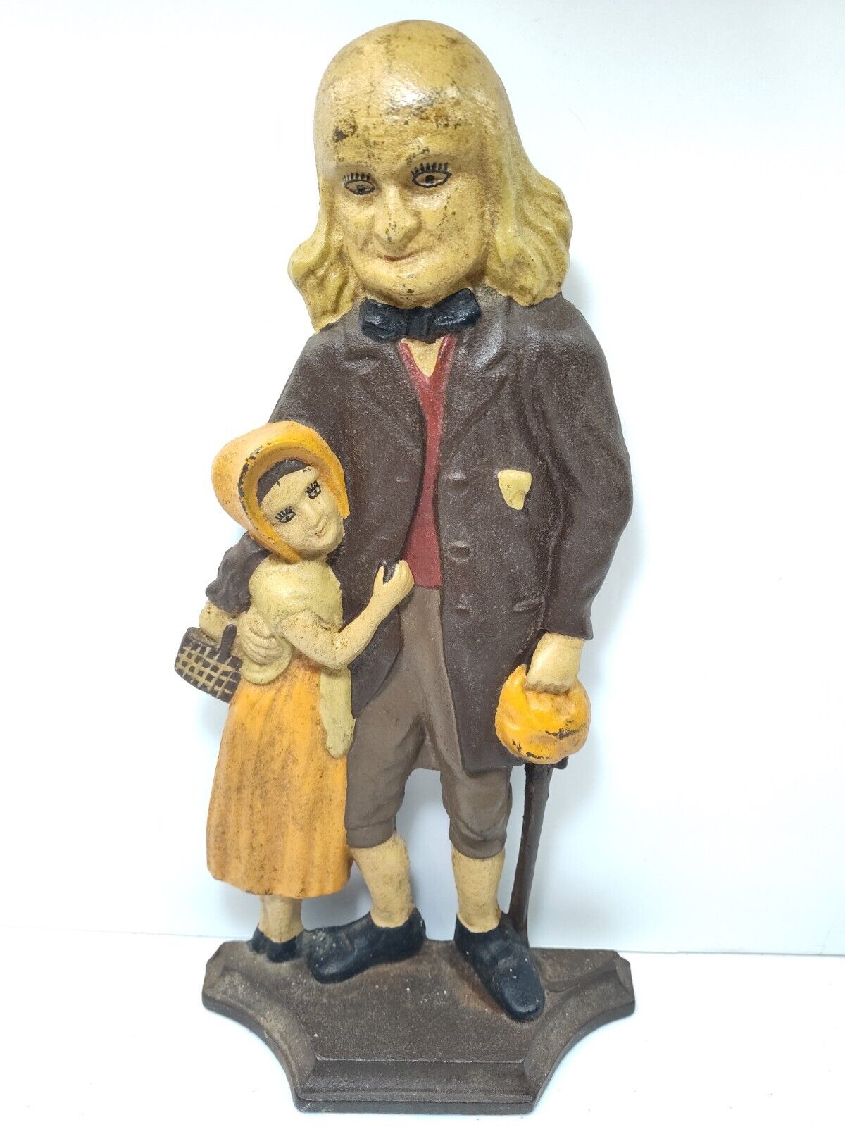 Vintage BEN FRANKLIN with Child Large Hand Painted Cast Iron Doorstop 14\