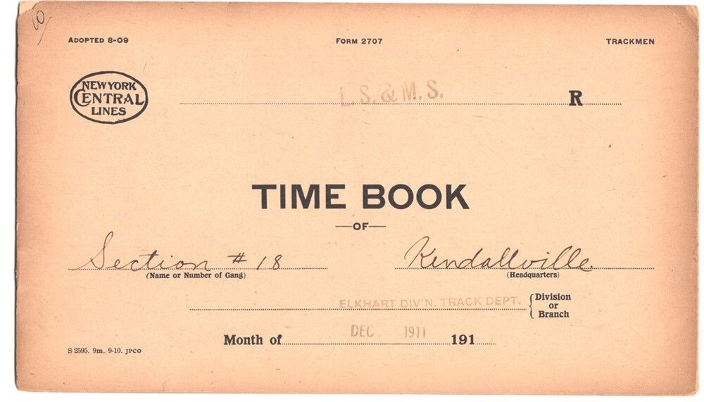 Railroad Train Time Book - New York Central, Dec. 1911 - Section #18