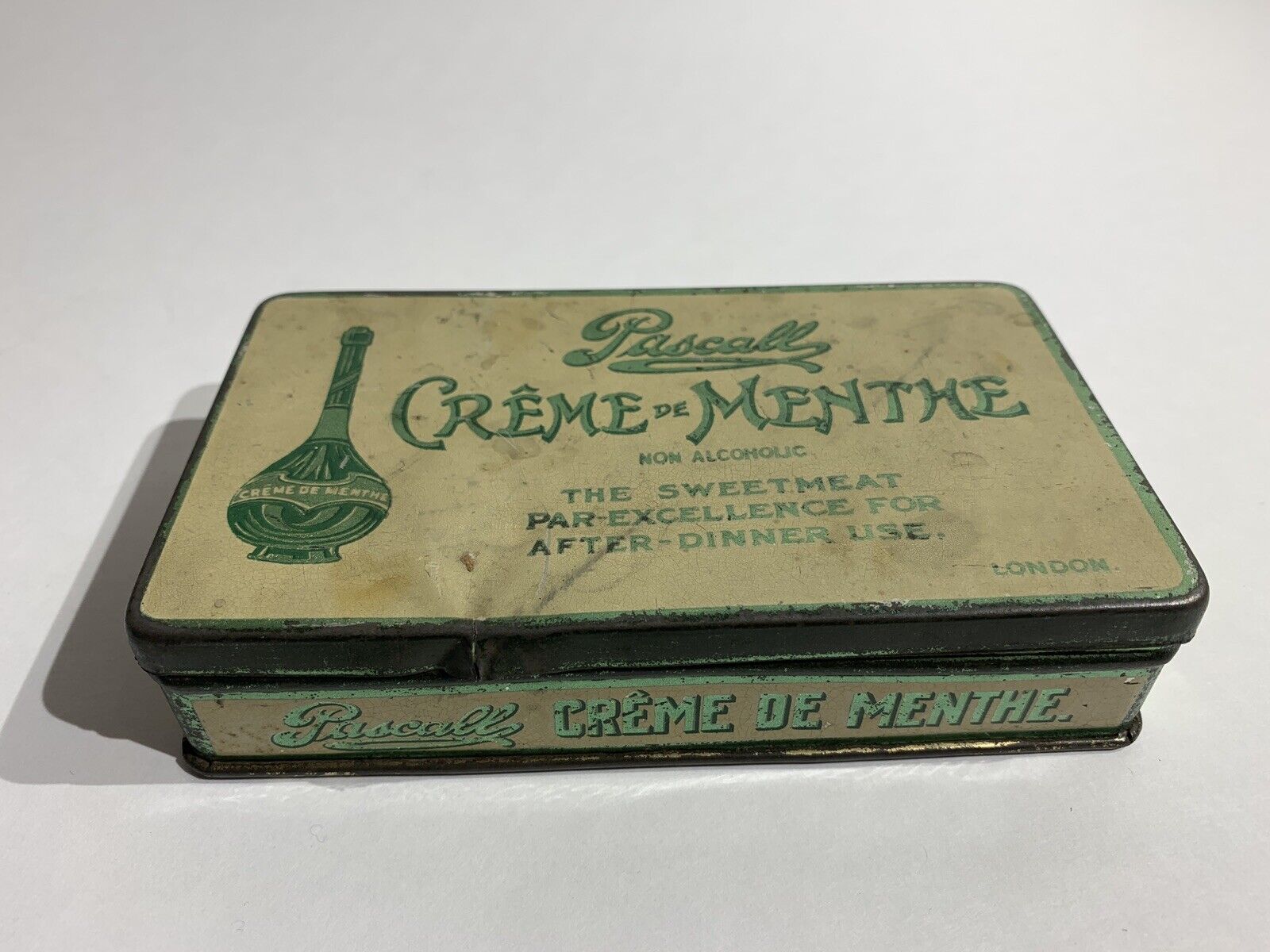 Vintage Pascall Creme De Menthe  Hinged Advertising Rectangular Mint Tin