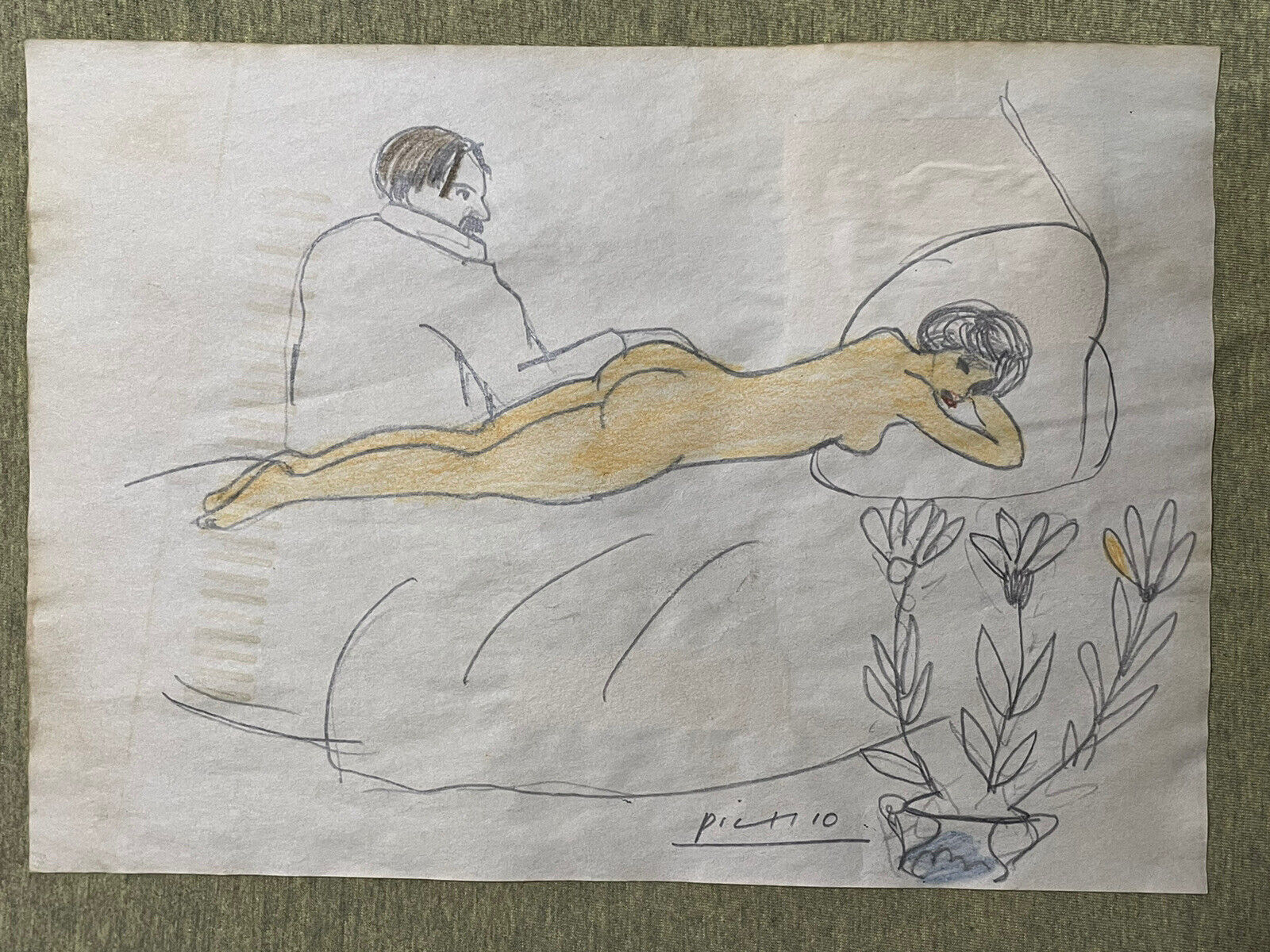 Pablo Picasso (Handmade) Drawing - Painting on old paper signed & stamped