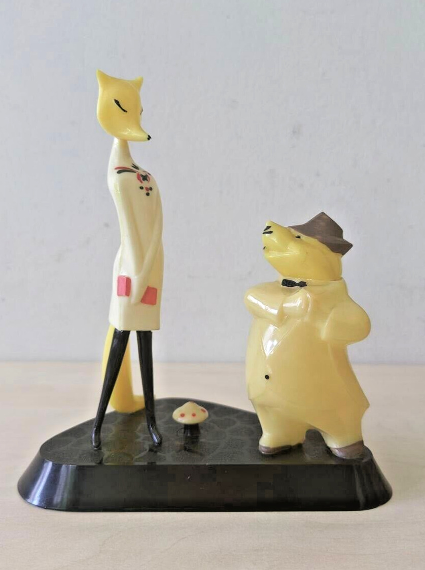 Vintage plastic figurine Fox and Beaver composition based USSR 1960s rare