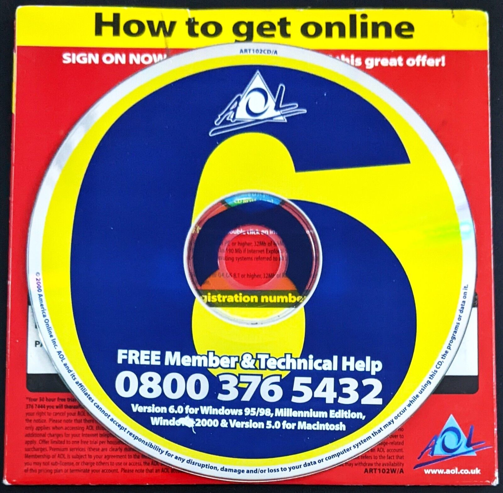 RED-YELLOW-BLUE America Online Collectible / Install Disc, AOL CD Vintage, v6.0