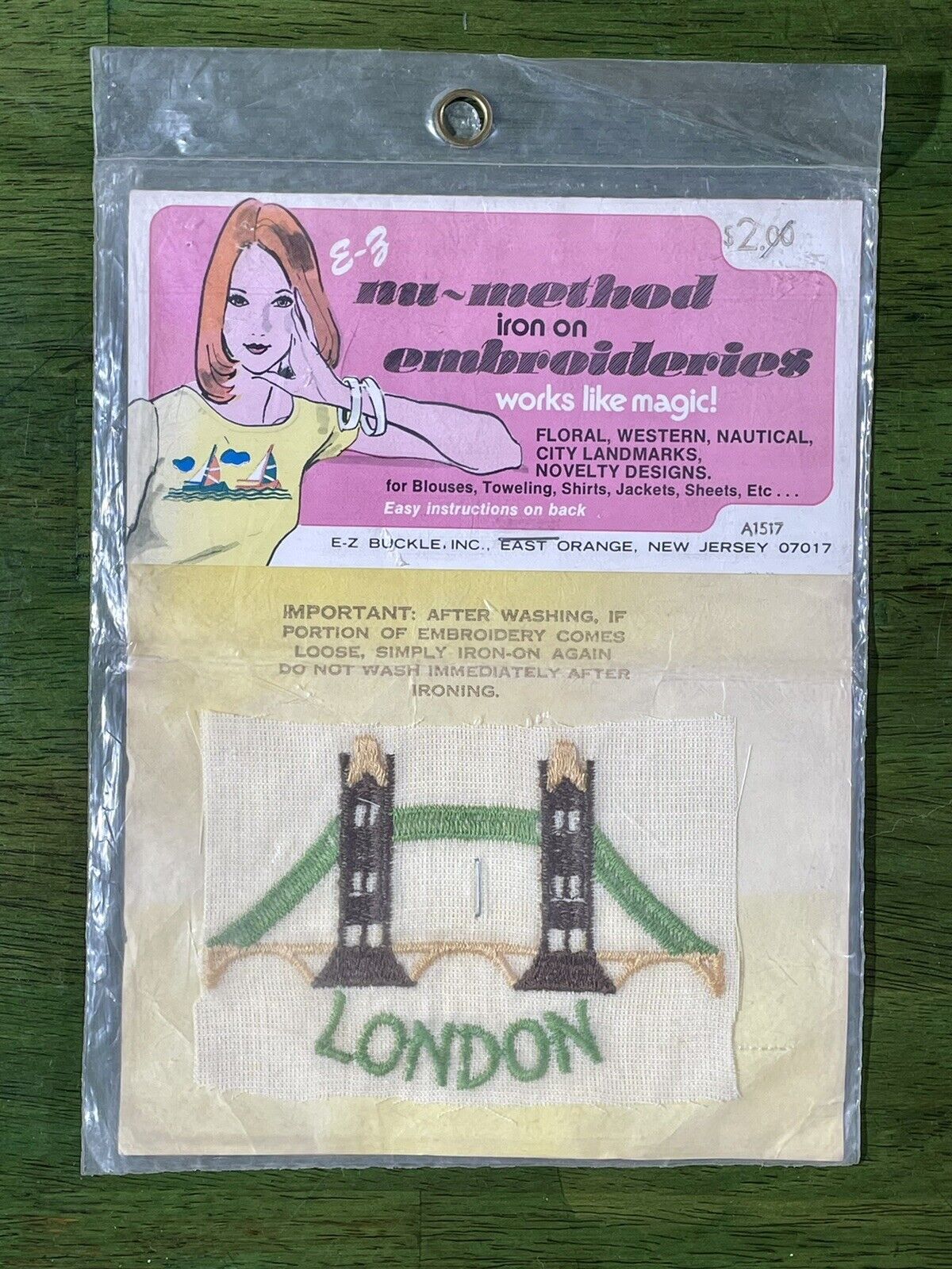 Vintage Iron On Embroidery London Bridge By E-Z Buckle Nu-Method