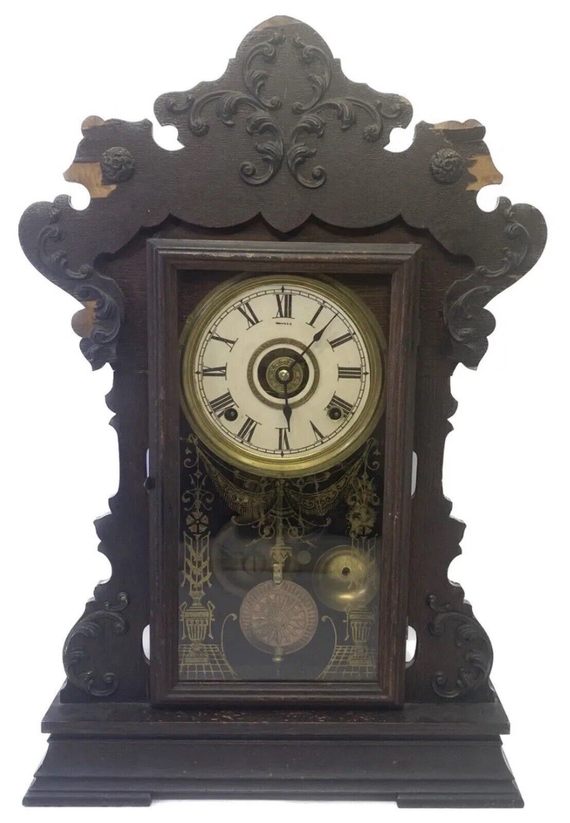 Vintage 1890s Seth Thomas Gingerbread Gong Clock With Half Hour Gong And Alarm