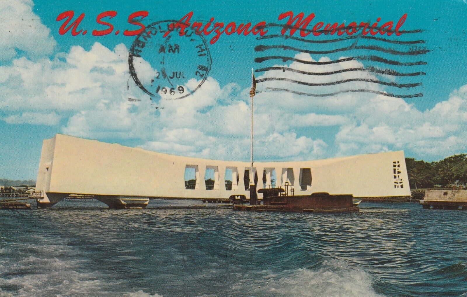 Hawaii Panorama USS Arizona Memorial From Coast Vintage Postcard