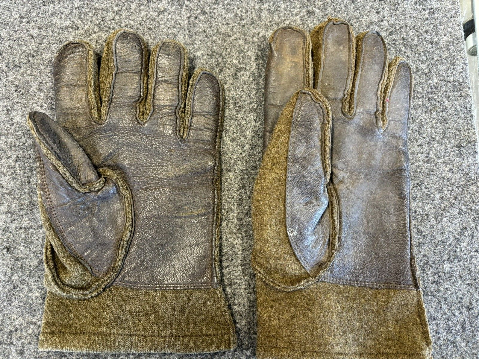 US Army WWII Two OD Wool Gloves with Leather Palms