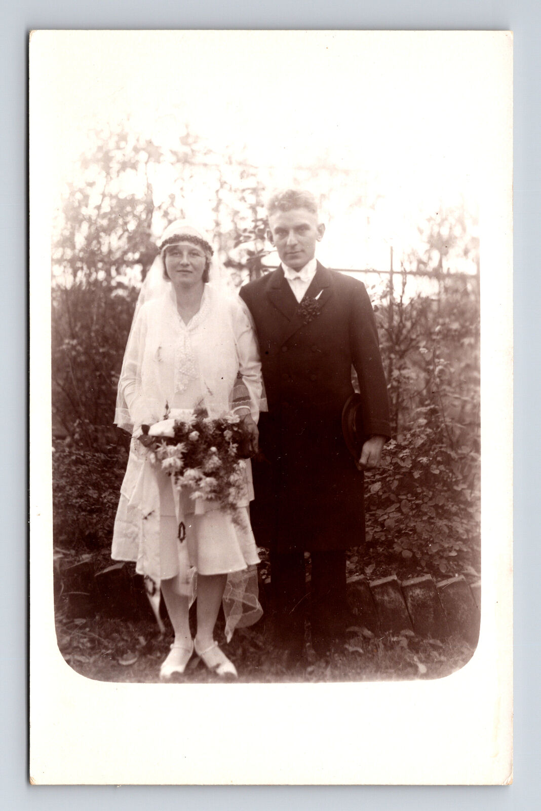 c1929 RPPC Wedding Photo Walther Kurbis & Frau Irma German Real Photo Postcard