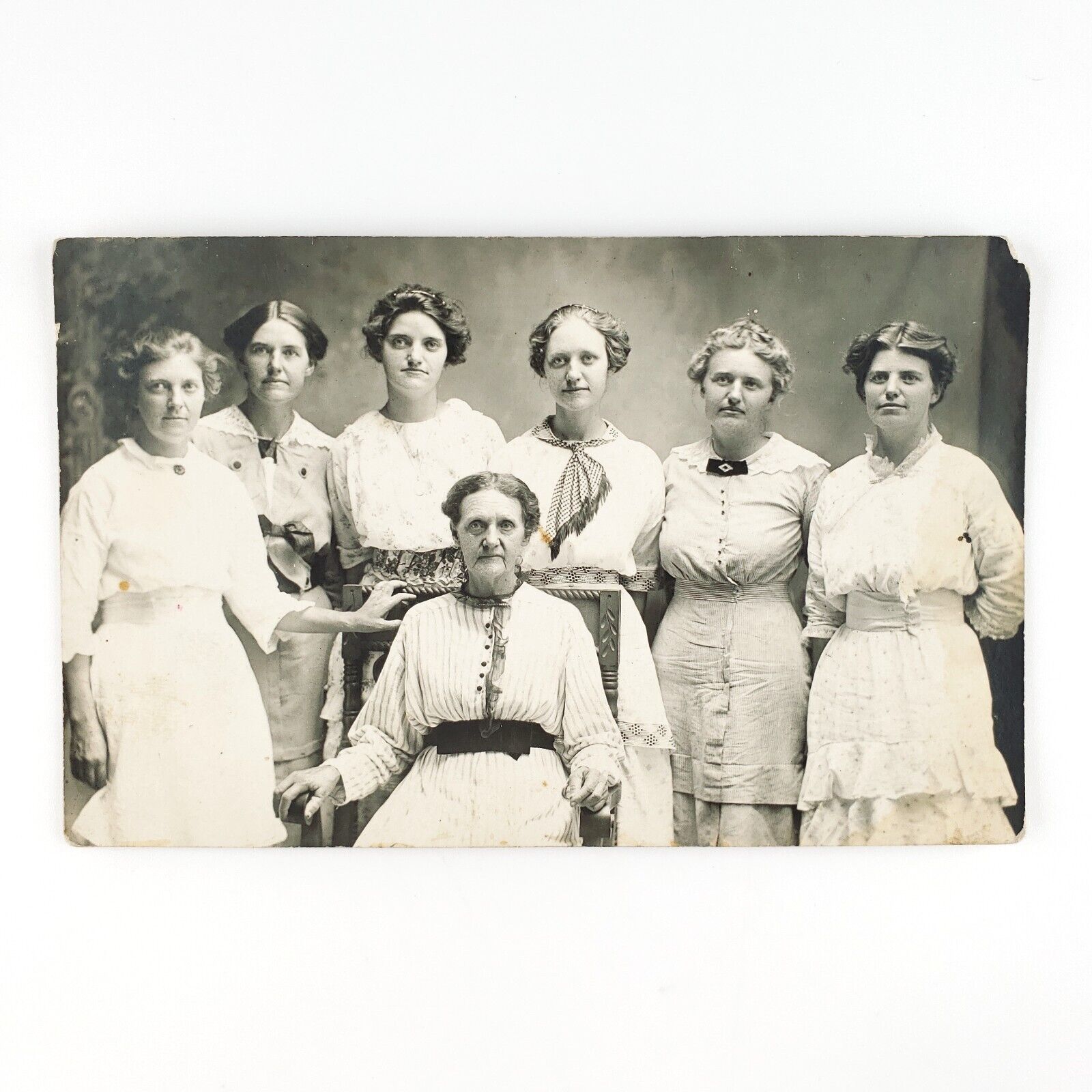 Mother With Six Daughters RPPC Postcard c1910 Martha Askins Named Women D1057