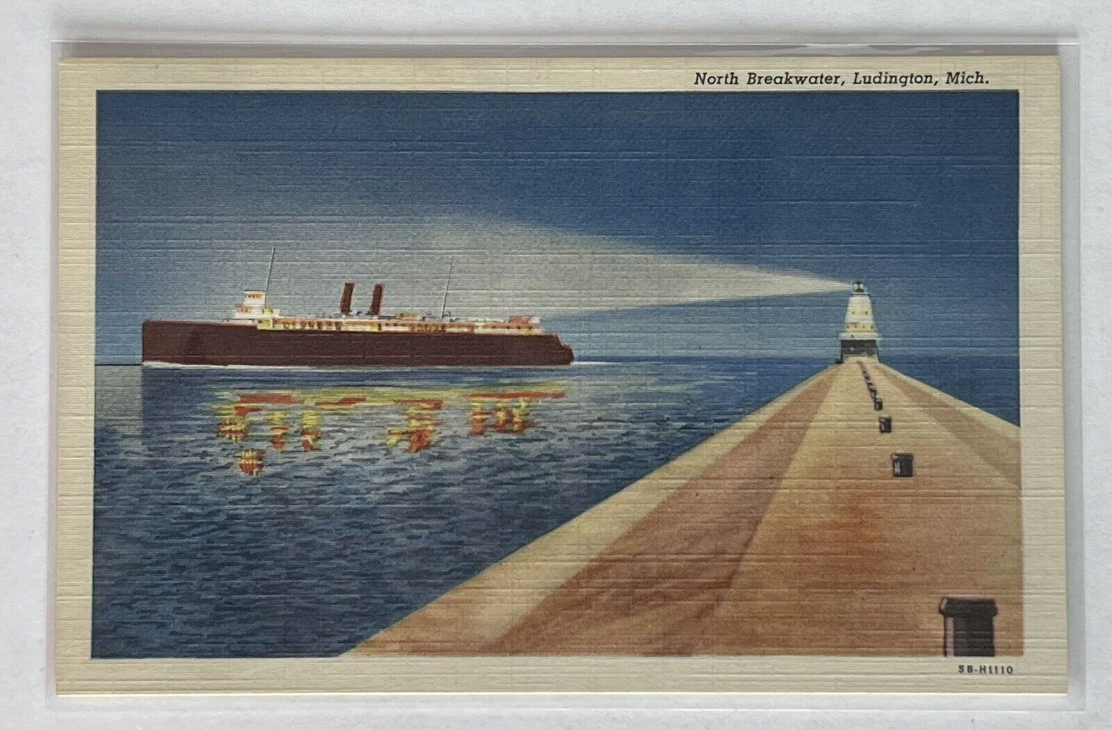 Vintage Postcard Ships North Breakwater Ludington, Michigan