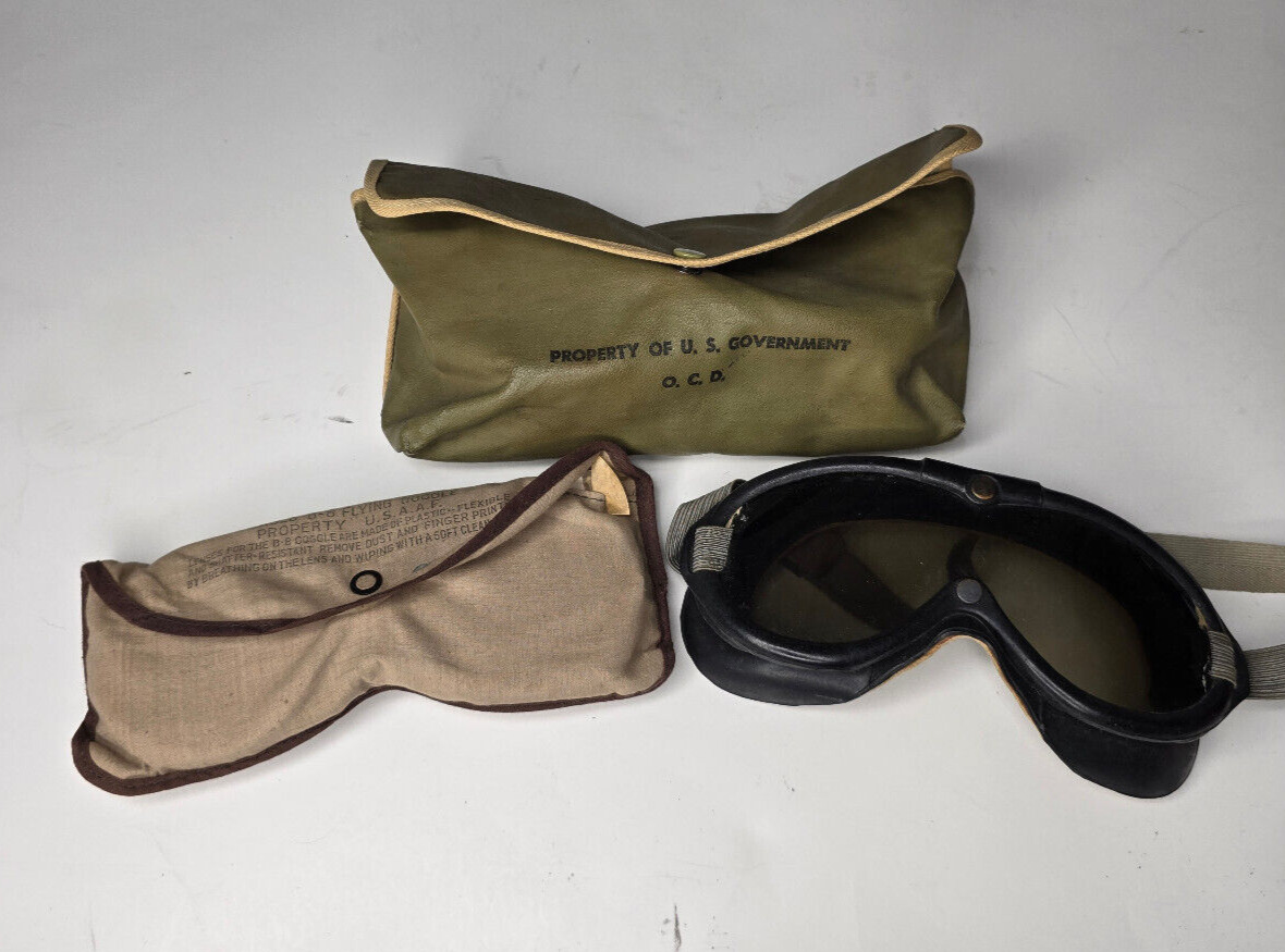 Vintage WWII Flying Goggle Type B-8 Polaroid US Army Air Force Lens Set & Case