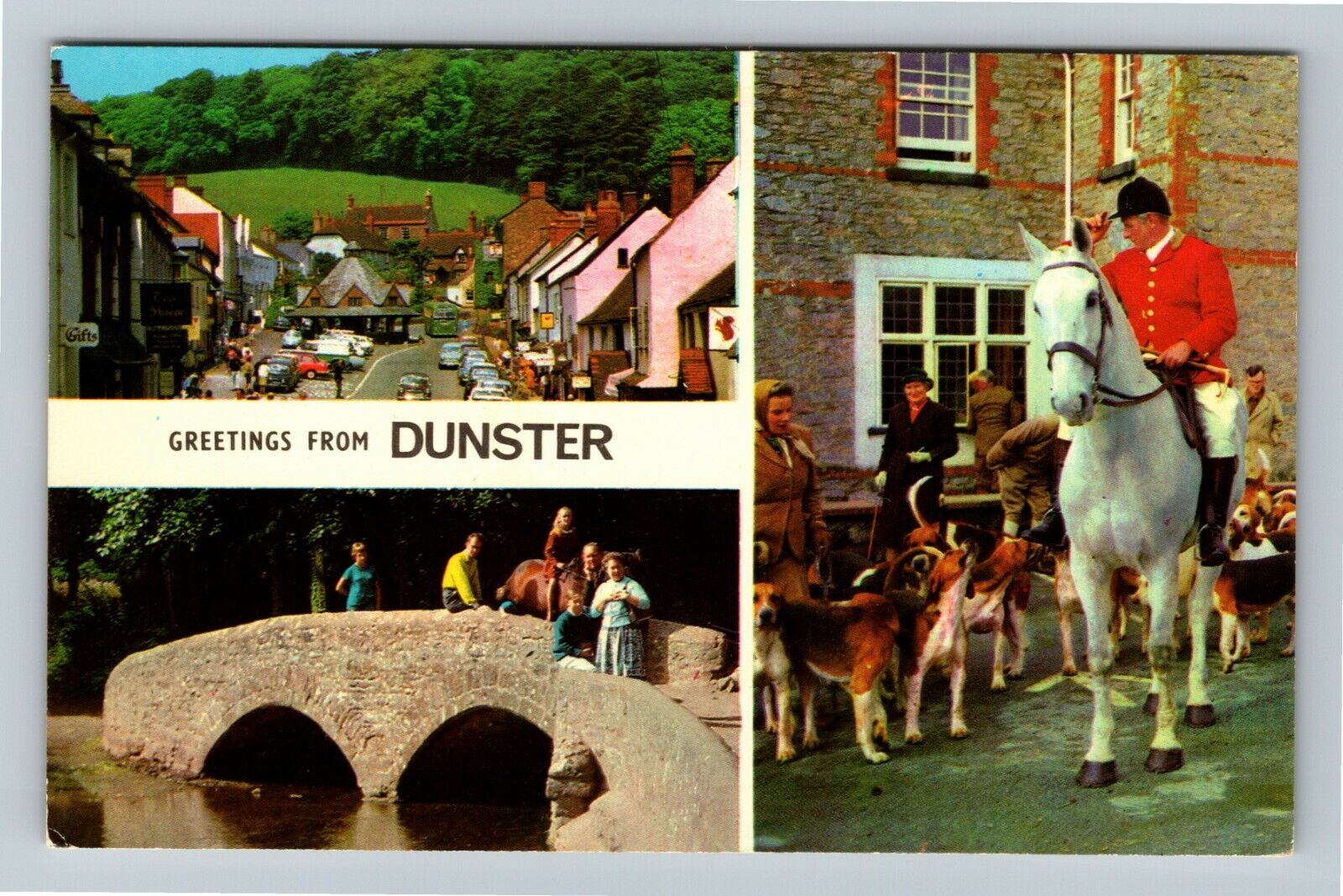 Dunster UK-United Kingdom, Packhorse Bridge, Banner Greeting, Vintage Postcard