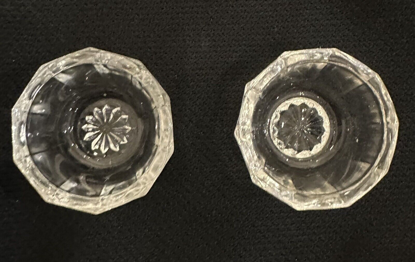 Open Salt Cellars Dip Clear Cut Glass Diamond Point Vintage Set of 2 Star Bottom
