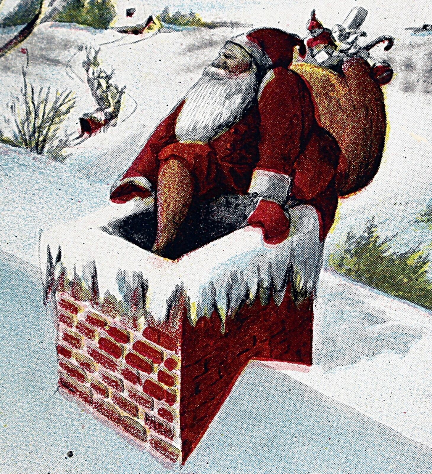 c.1916 Santa Coming Down Chimney Christmas Postcard Color Lithograph #94
