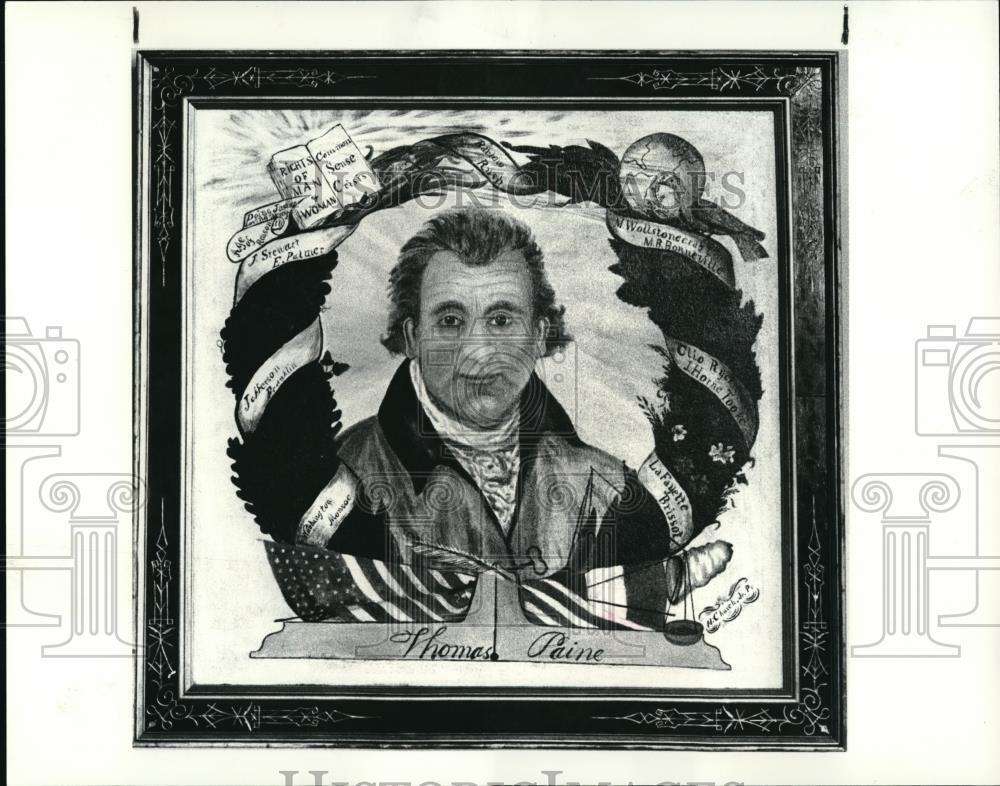 1985 Press Photo Restored Artwork on display Thomas Paine
