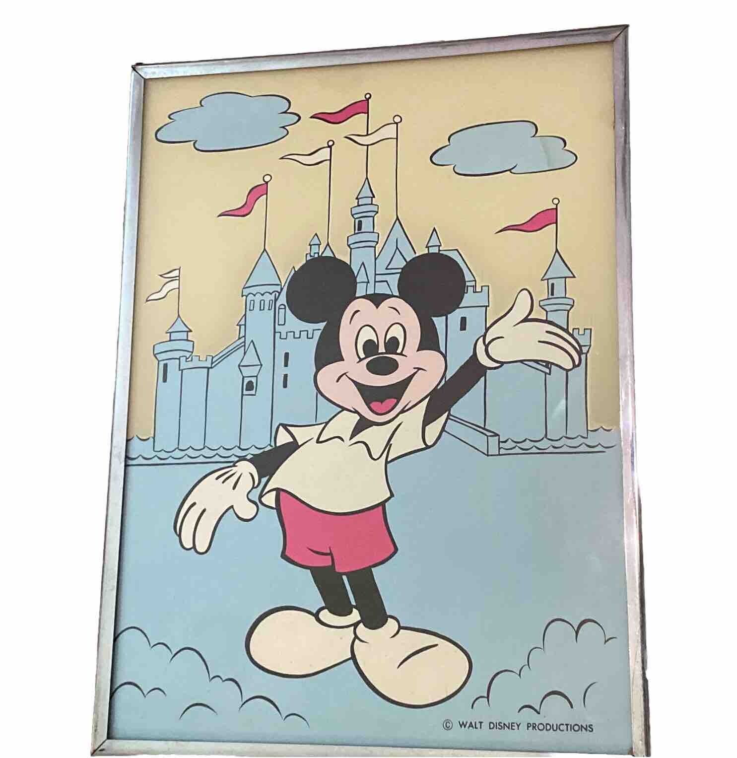 9x12 Framed Picture Of Mickey Mouse Waving Hi In Front Of The Disney Castle