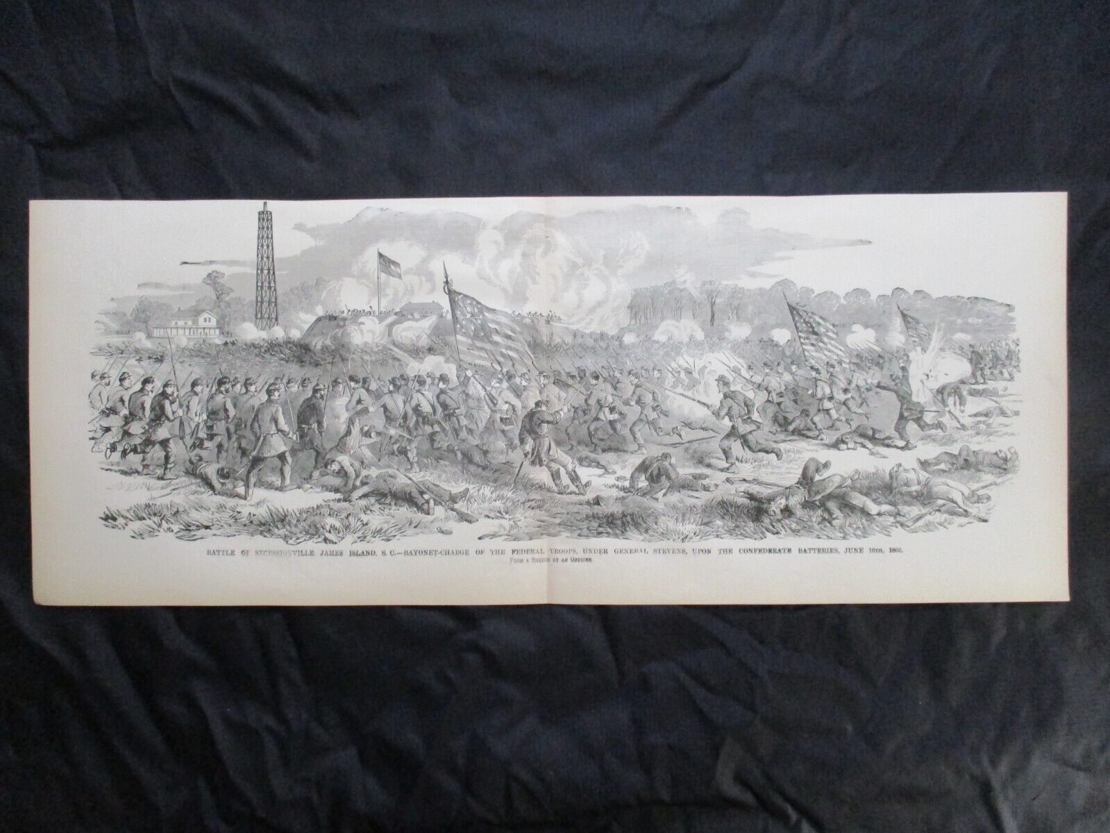 1885 Civil War Print - Federal Troops Charge Confederates, Sucessionville, 1862