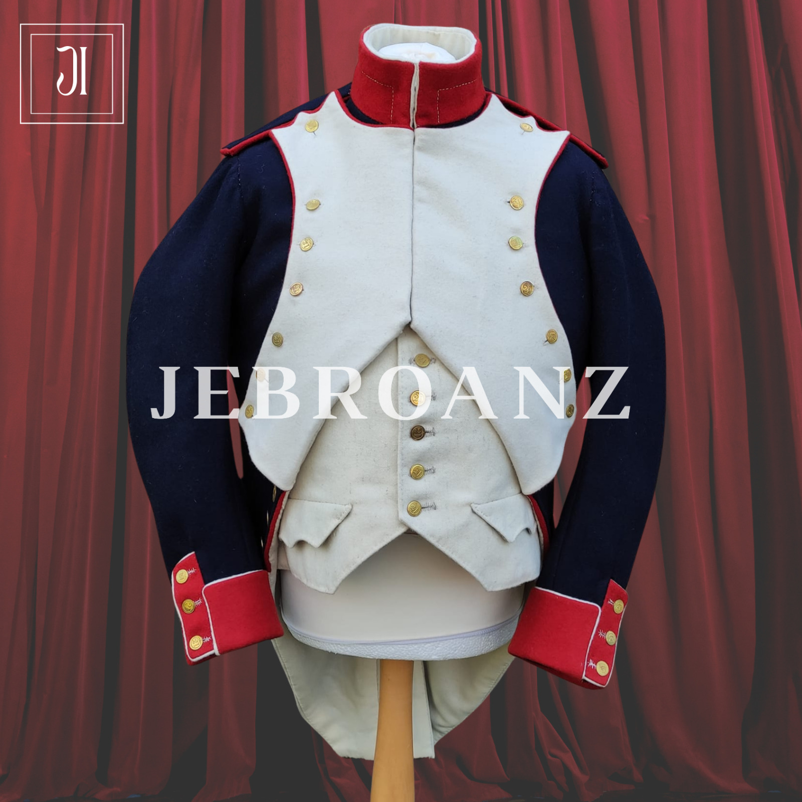 New Men's Regency Reproduction Blue British Napoleonic Uniform Blue Wool Coat