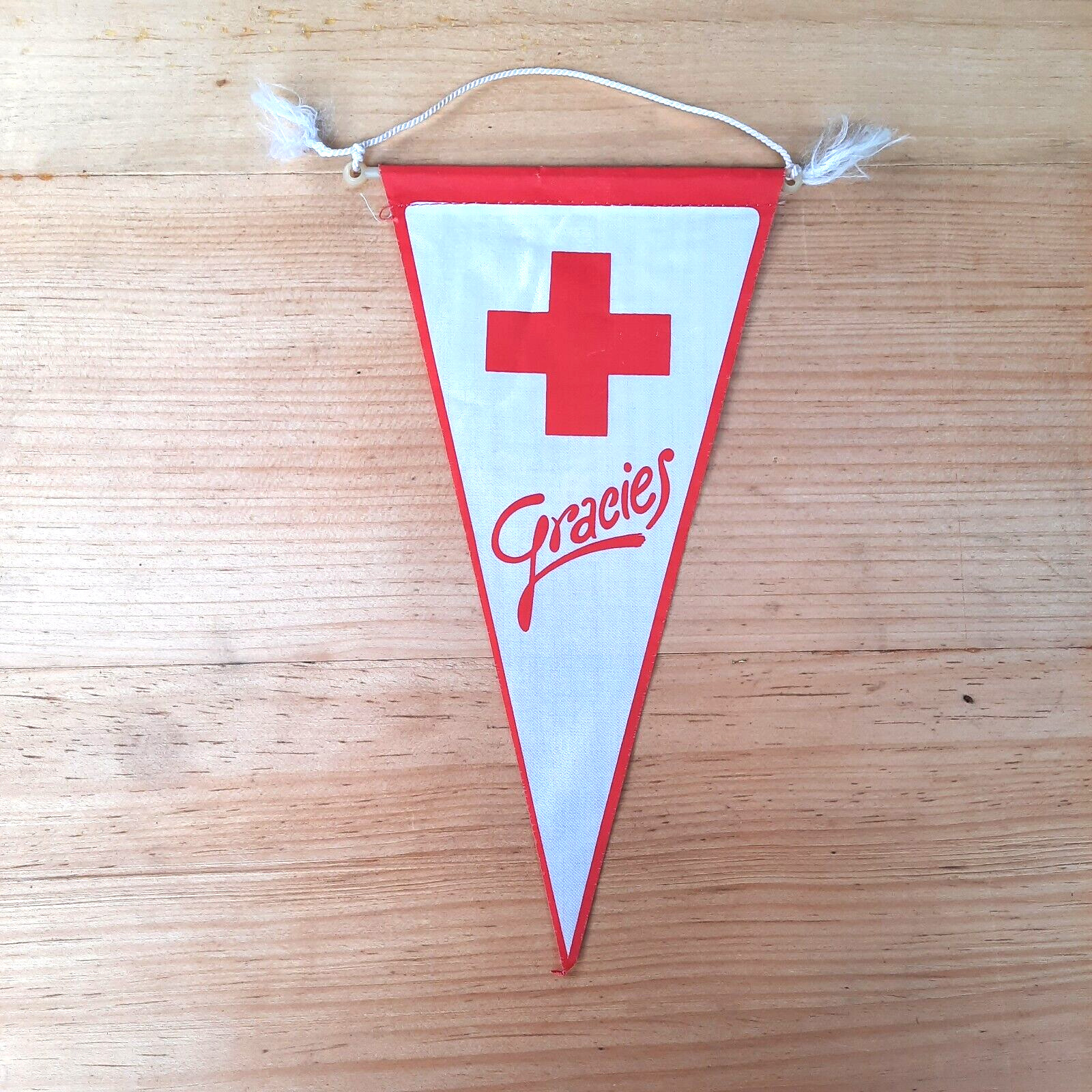 Vintage 60s Red Cross Spain Pennant Flag Travel Souvenir Cruz Roja Espanola RARE
