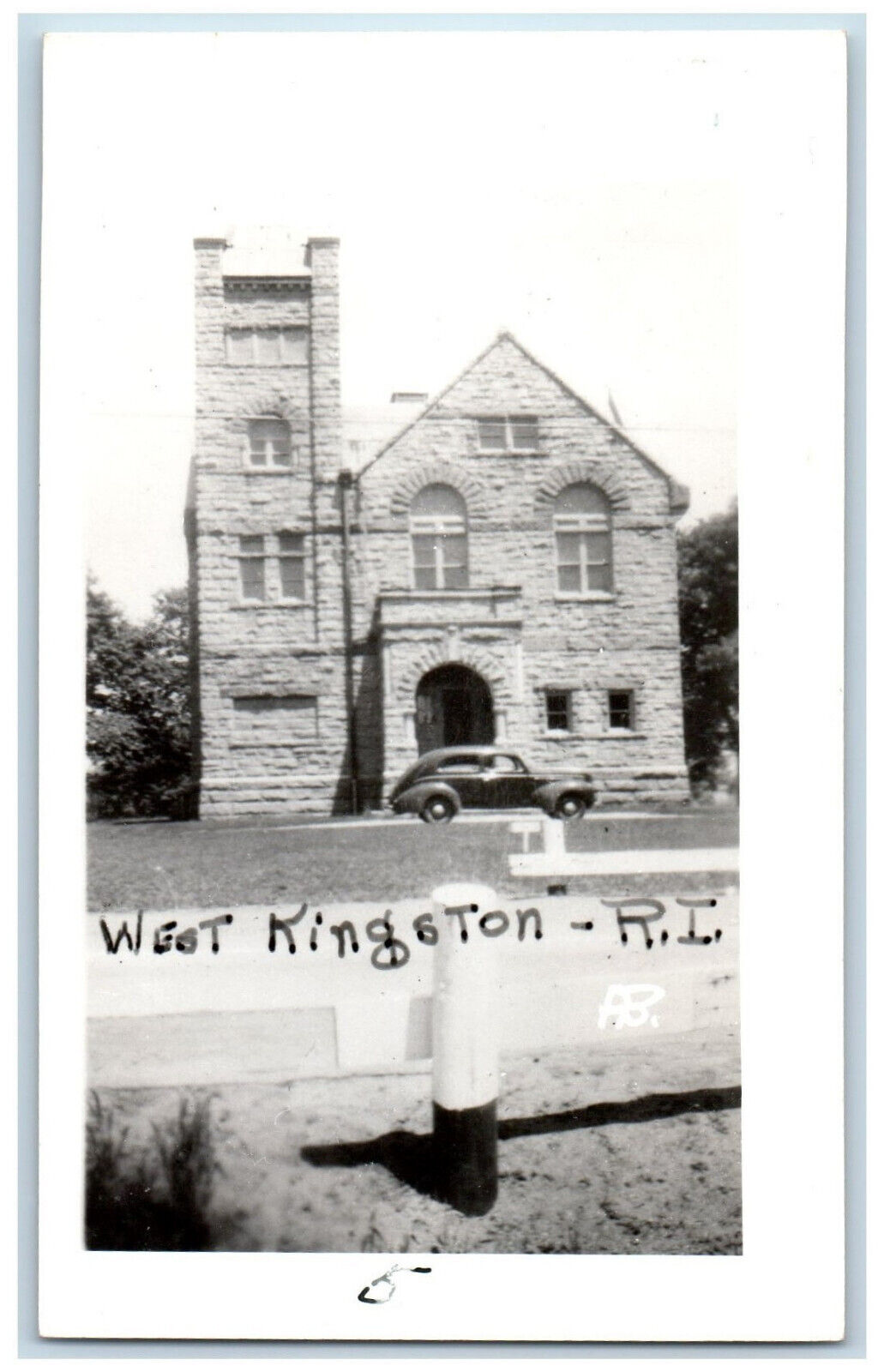 West Kingston Rhode Island RI Postcard Court House Entrance c1940\'s RPPC Photo