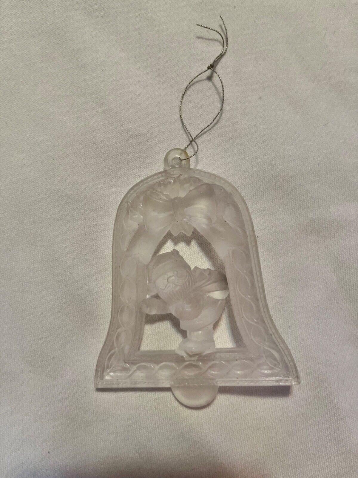 Vintage Frosted opaque Bell with Santa Ornament