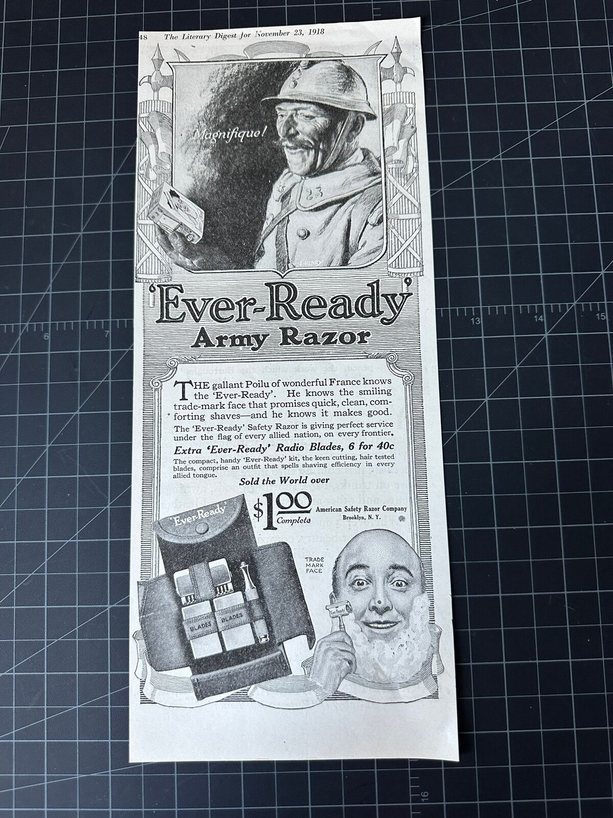 Antique Vintage 1918 Ever-Ready Razors WWI Print Ad
