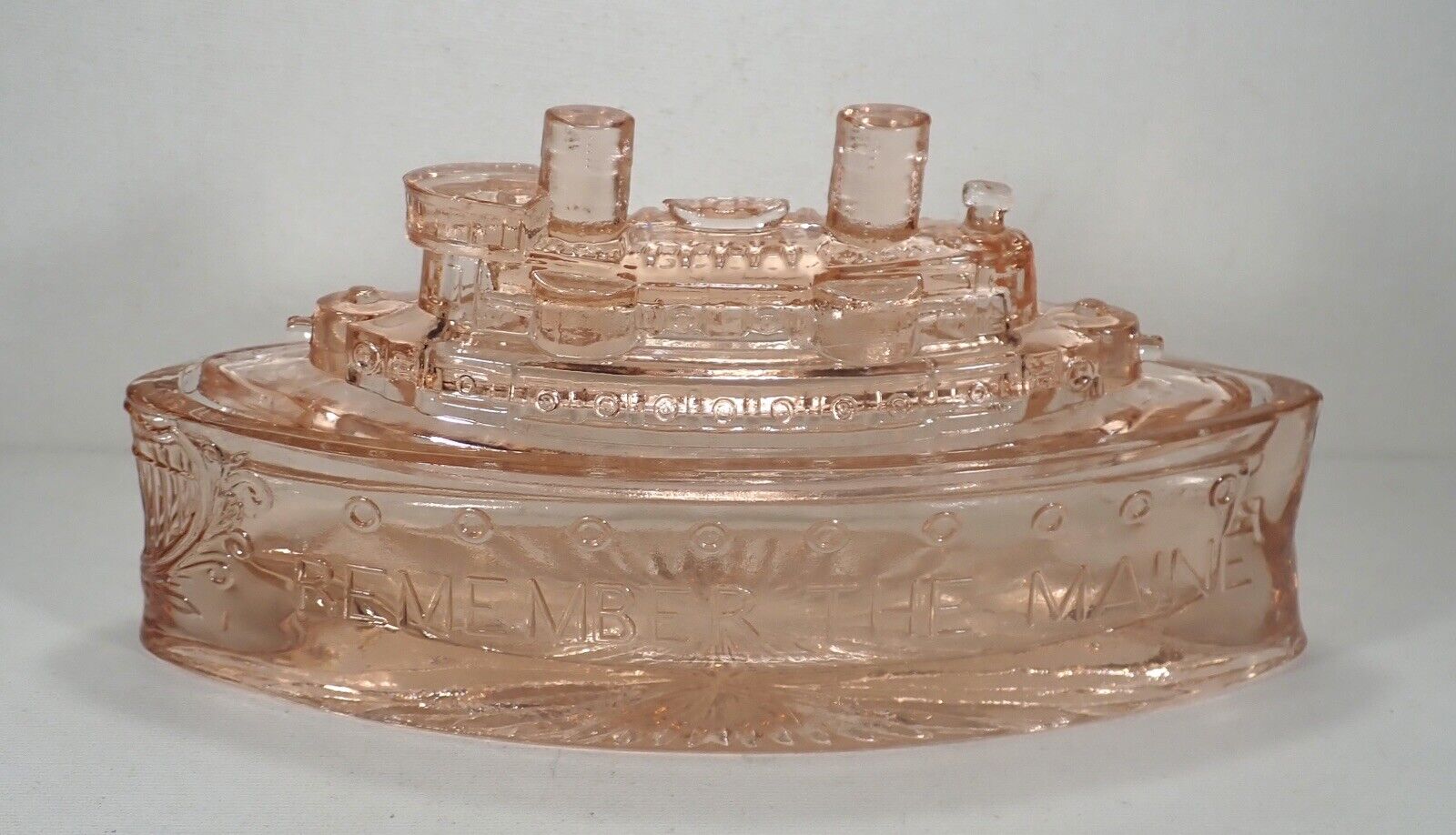 Pink Depression Glass Remember The Maine Candy Dish 