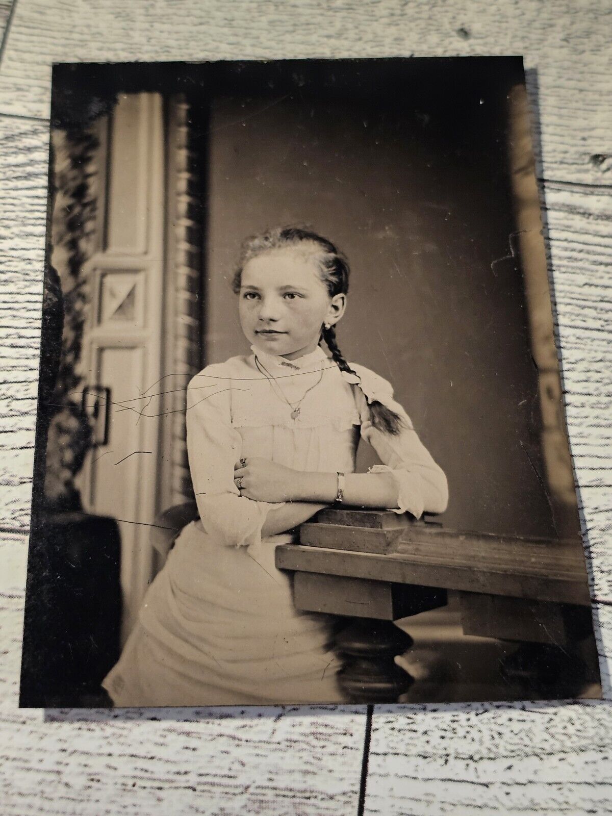 ANTIQUE Young Pretty lady school girl Beautiful Ponytail TINTYPE PHOTO