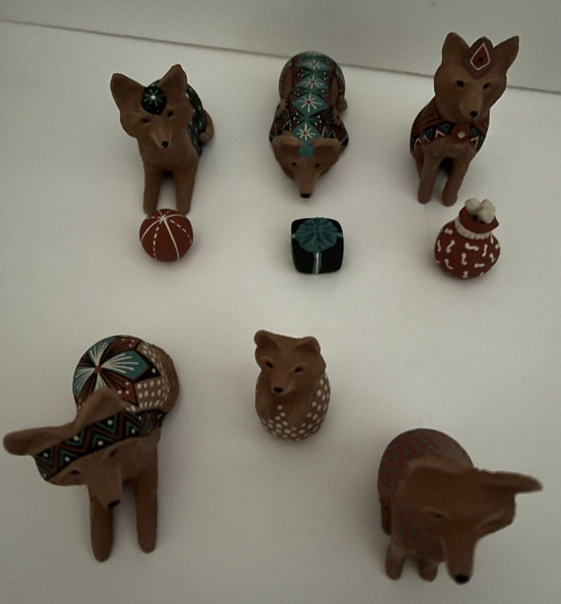 Mata Ortiz Pottery 9 PC Nativity Set Debi Flanigan Coyote Hand Paint Wildlife