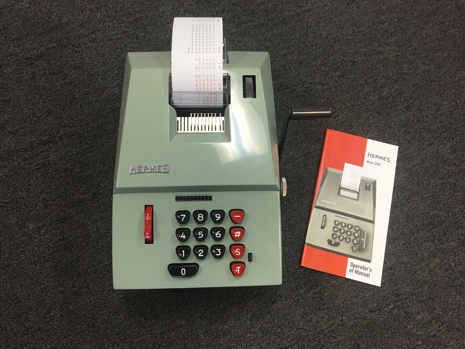 RARE & REFURBISHED Hermes 109-7 hand crank manual adding machine with NEW platen